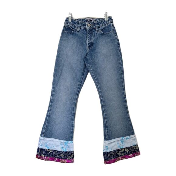 Vintage Limited Too Flare Girls Jeans Size 8 Slim Patchwork Trim Boho 90s Y2K - Picture 1 of 9